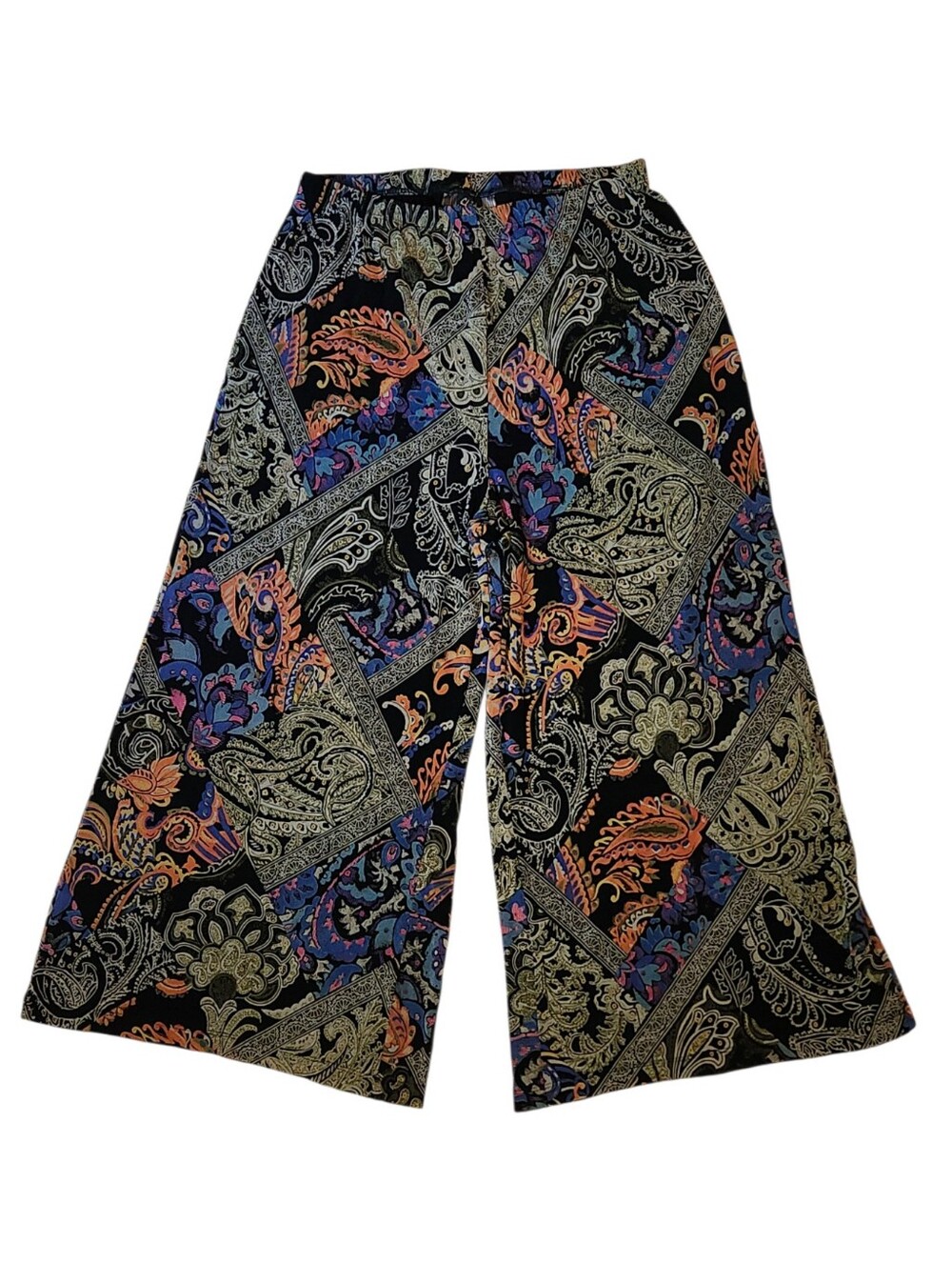 Slinky Brand Jersey Knit Stretch Multi Paisley Printed Cropped Palazzo Pants M